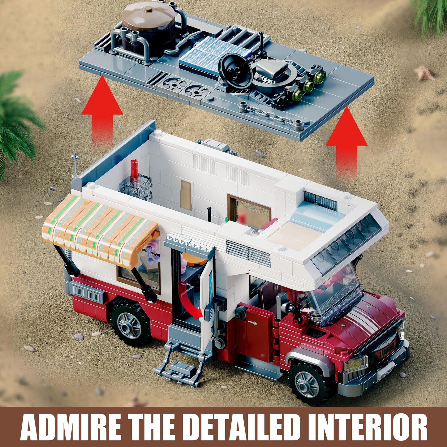 TYCOLE City Camper Van Set – 880-Piece Lego-Compatible Beach RV with Lights