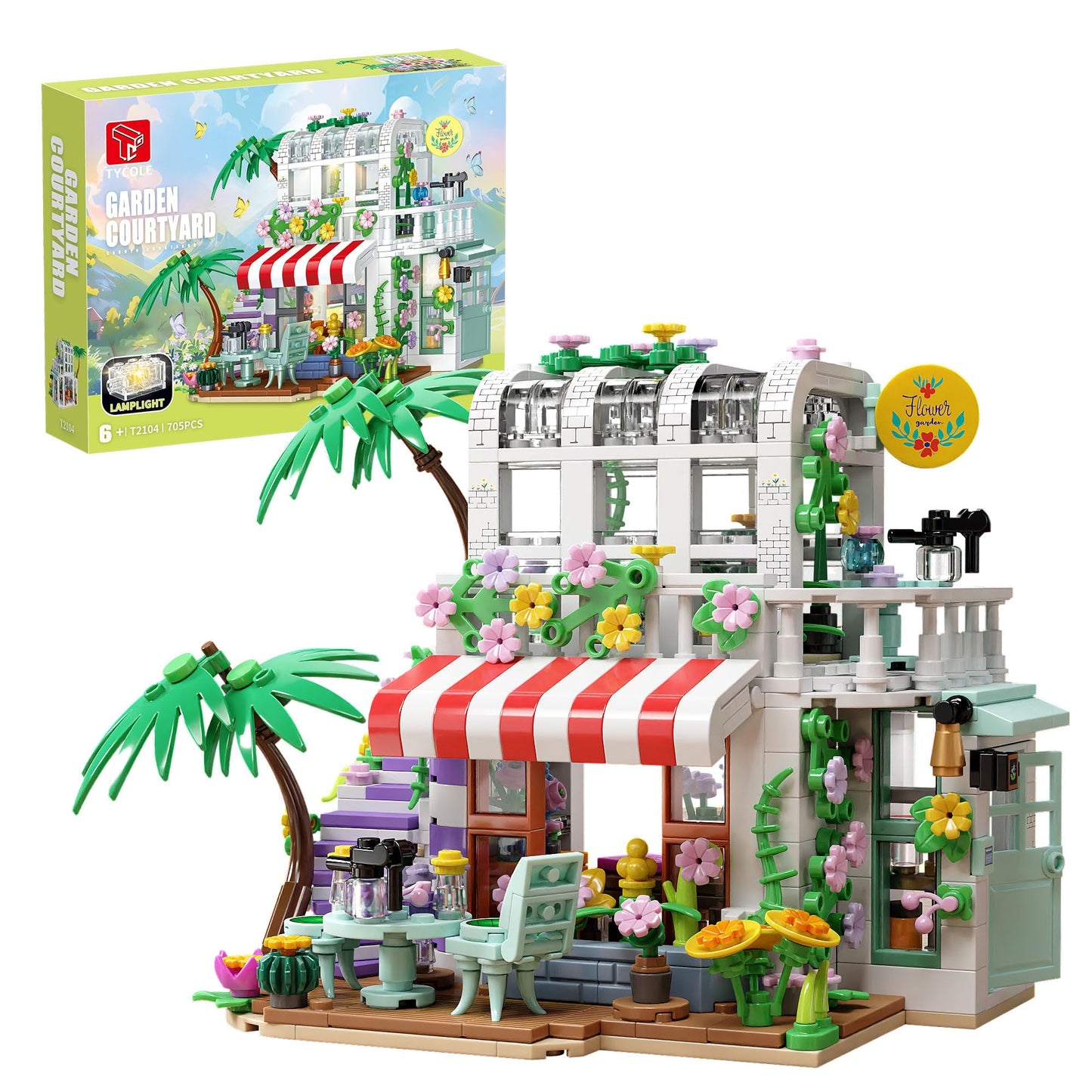 TYCOLE TGL Flower House Building Set with LED Lights – 705 PCS