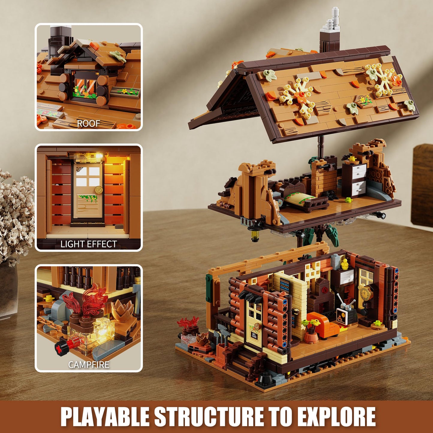 TYCOLE Wood Cabin Building Blocks with LED Lights – Forest Treehouse Kit (1969 Pcs)