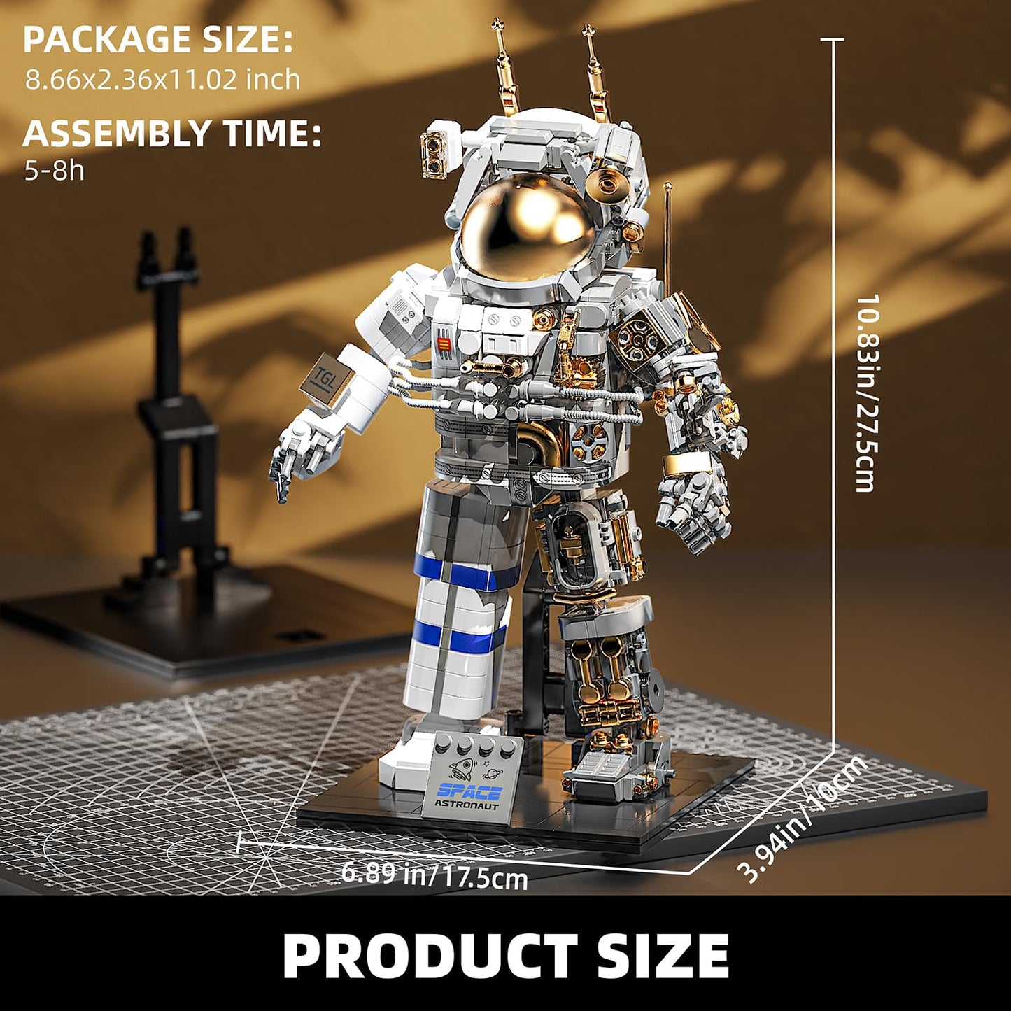 TYCOLE Space Astronaut Building Set – 860 Pcs with Display Stand, Translucent Tech Deco for Home & Office