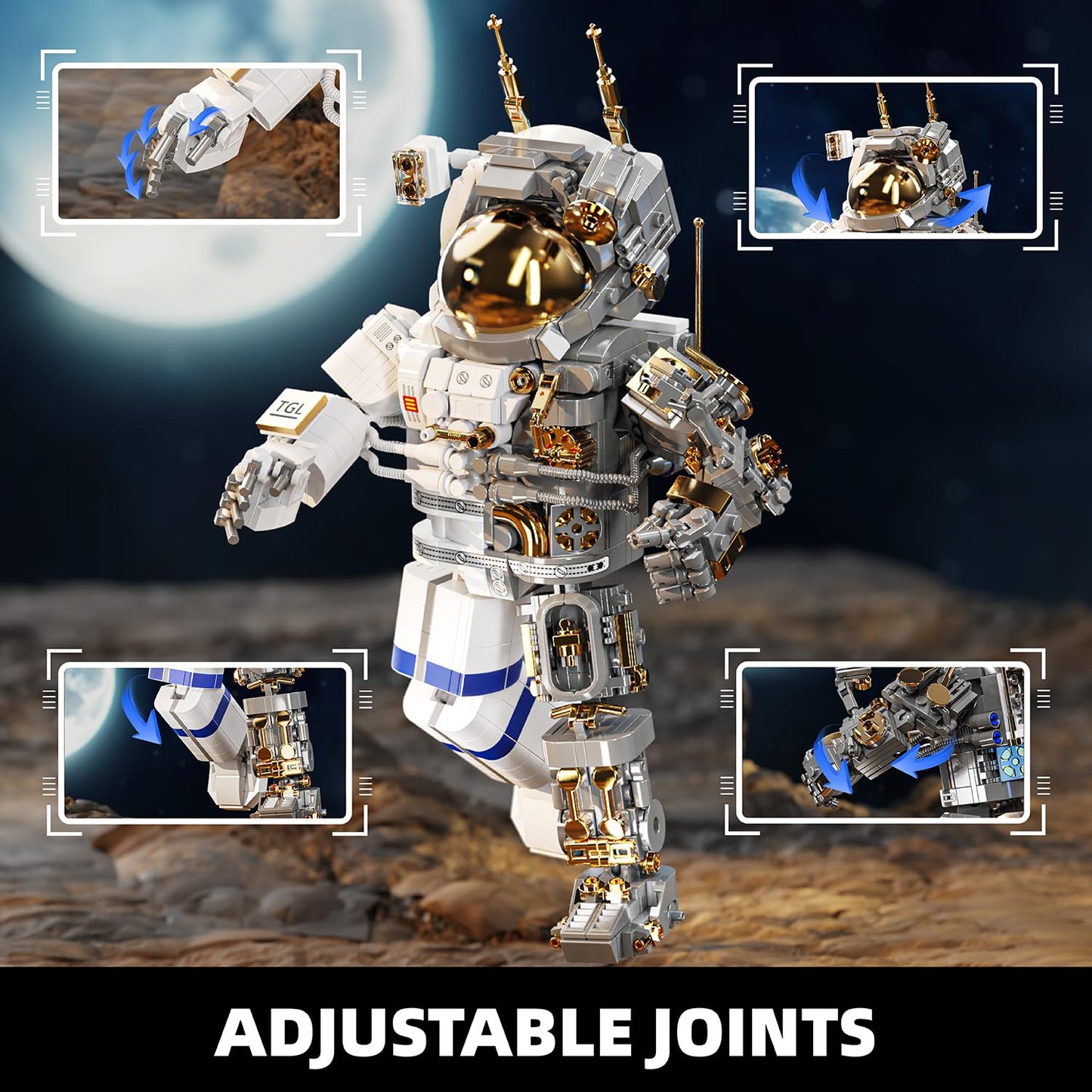 TYCOLE Space Astronaut Building Set – 860 Pcs with Display Stand, Translucent Tech Deco for Home & Office