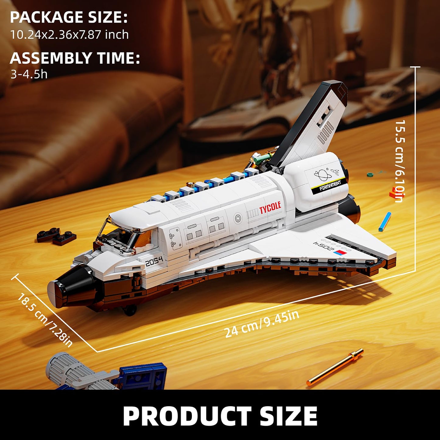 TYCOLE Space Shuttle Building Block Set – 536 Pieces, Translucent Interior