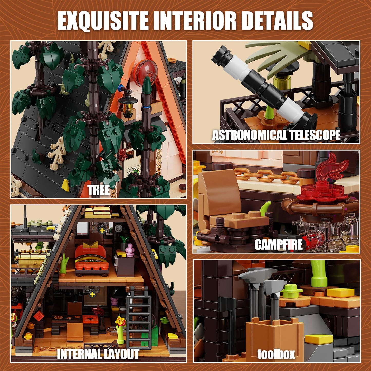 TYCOLE TGL Wood Cabin Building Blocks with LED Lights – 1800 PCS