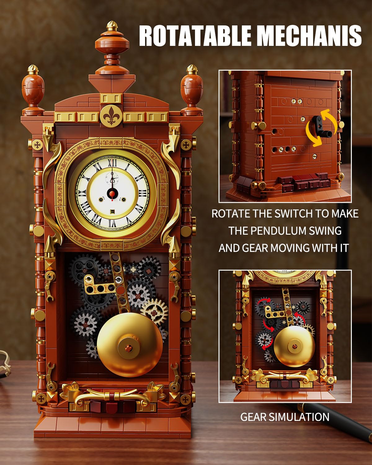 TYCOLE Vintage Pendulum Clock Building Set – Real Clock Function & Collectible for Adults & Kids 6+