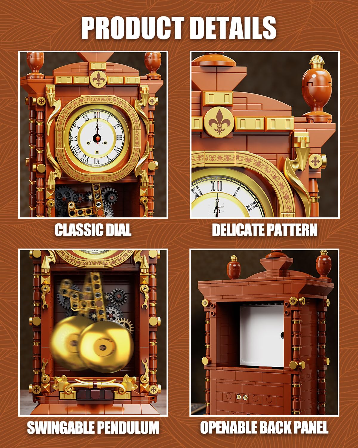 TYCOLE Vintage Pendulum Clock Building Set – Real Clock Function & Collectible for Adults & Kids 6+