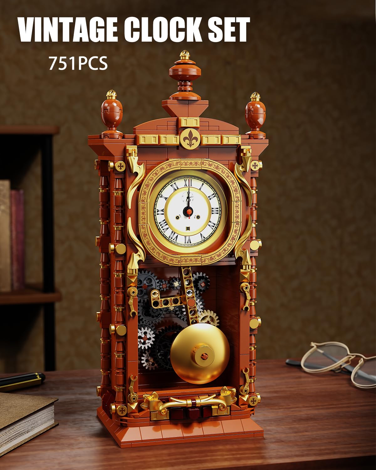 TYCOLE Vintage Pendulum Clock Building Set – Real Clock Function & Collectible for Adults & Kids 6+