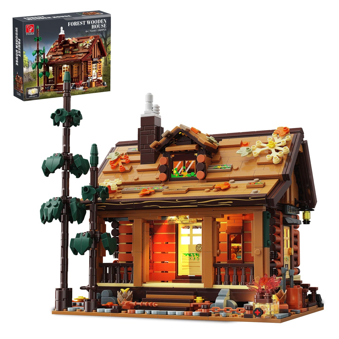 TYCOLE Wood Cabin Building Blocks with LED Lights – Forest Treehouse Kit (1969 Pcs)