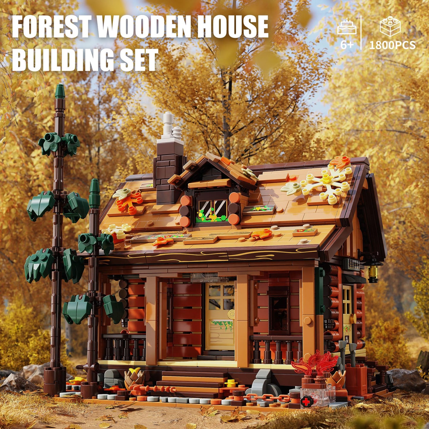 TYCOLE Wood Cabin Building Blocks with LED Lights – Forest Treehouse Kit (1969 Pcs)