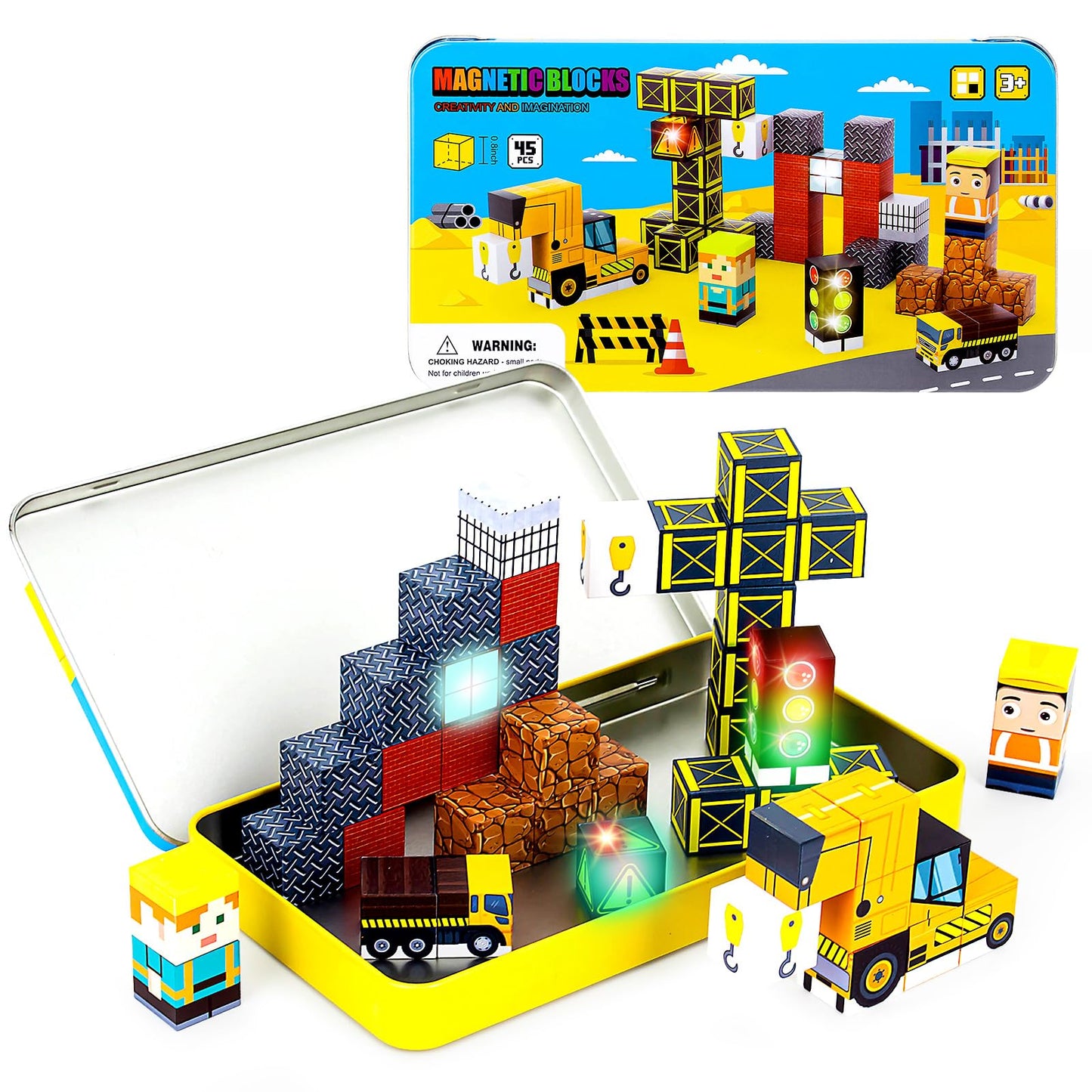 Tyholoo 45-Piece Magnetic Blocks Travel Toys for Kids – Portable Iron Box | STEM Learning Gift for Ages 3+