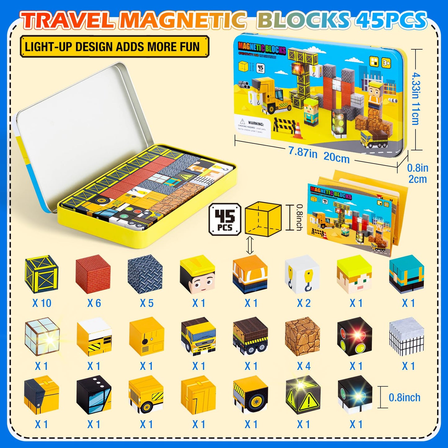 Tyholoo 45-Piece Magnetic Blocks Travel Toys for Kids – Portable Iron Box | STEM Learning Gift for Ages 3+