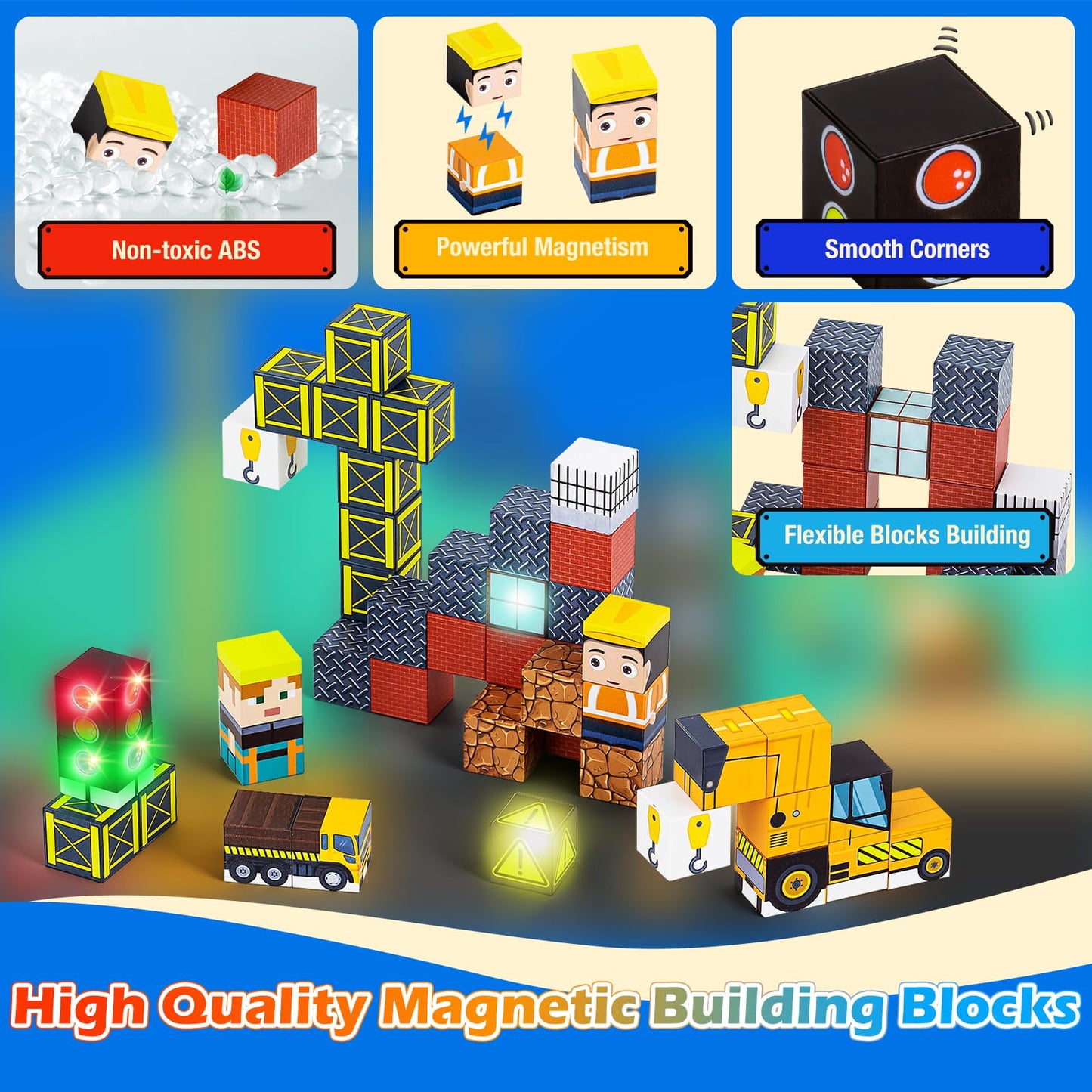 Tyholoo 45-Piece Magnetic Blocks Travel Toys for Kids – Portable Iron Box | STEM Learning Gift for Ages 3+