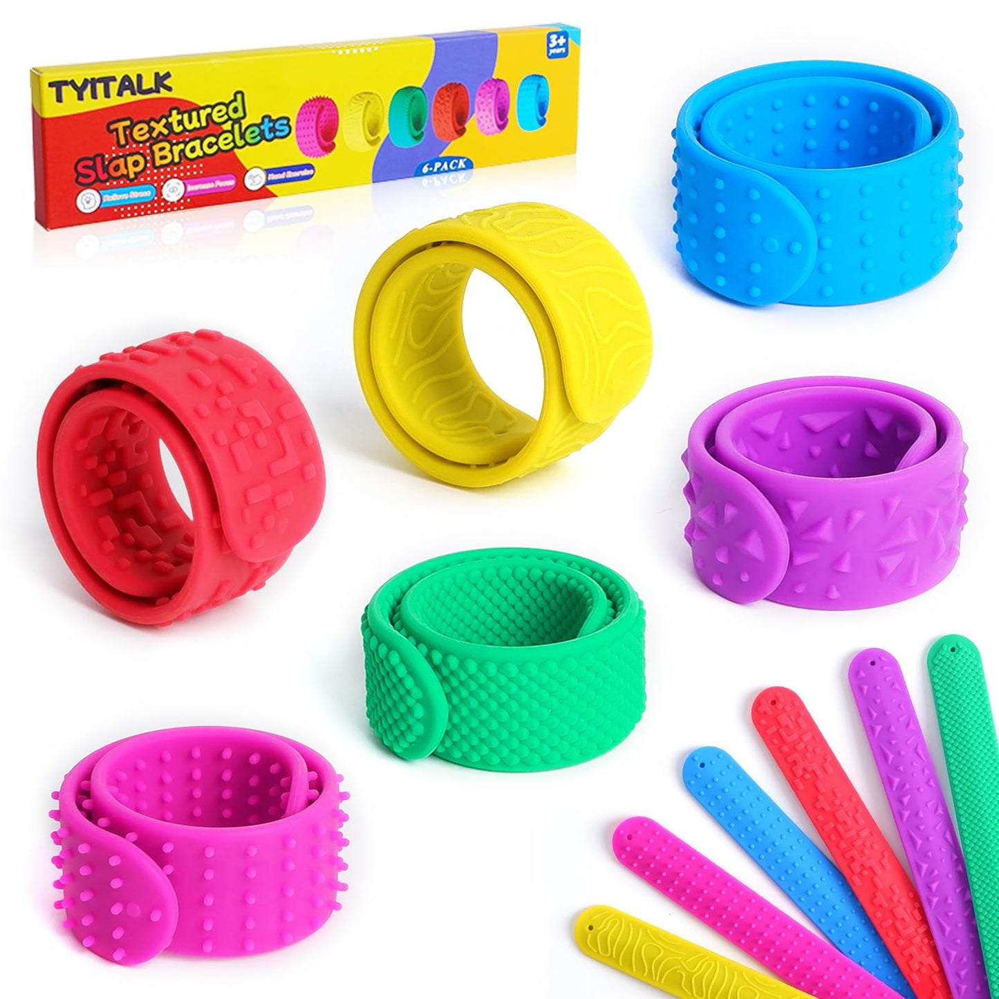 TYITALK 6 Pack Textured Slap Bracelets – Sensory Fidget Toys for Focus & Anxiety Relief
