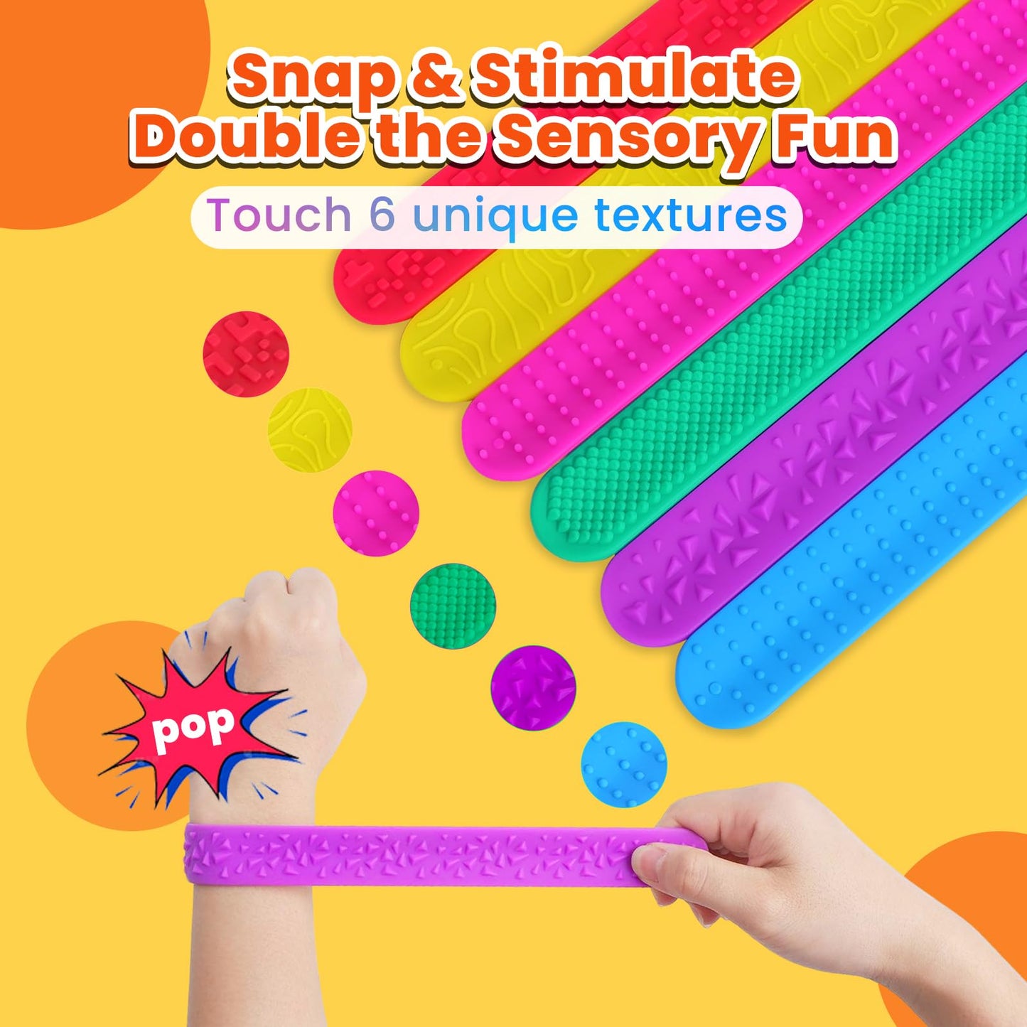 TYITALK 6 Pack Textured Slap Bracelets – Sensory Fidget Toys for Focus & Anxiety Relief