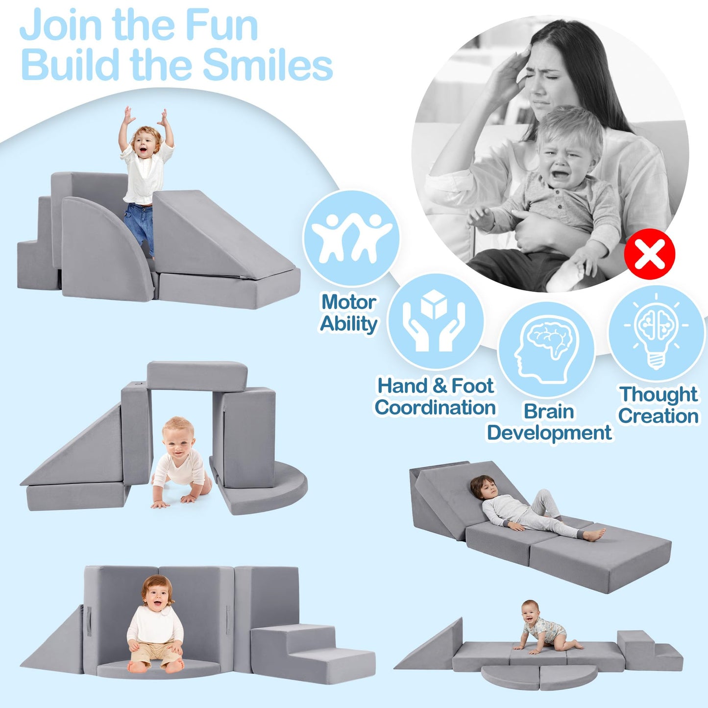 Tykacna 5pcs Foam Climbing Blocks for Toddlers 1-3 | Safe Indoor Soft Play & Crawling Set