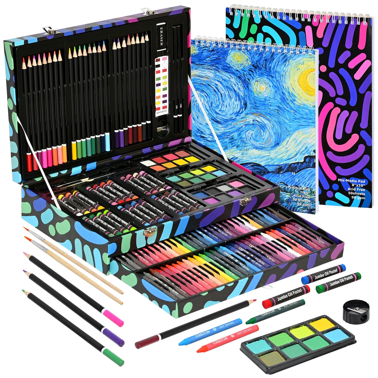 Tyko Arts 147pc Coloring Art Set | Portable Drawing & Painting Kit for Kids, Teens & Adults