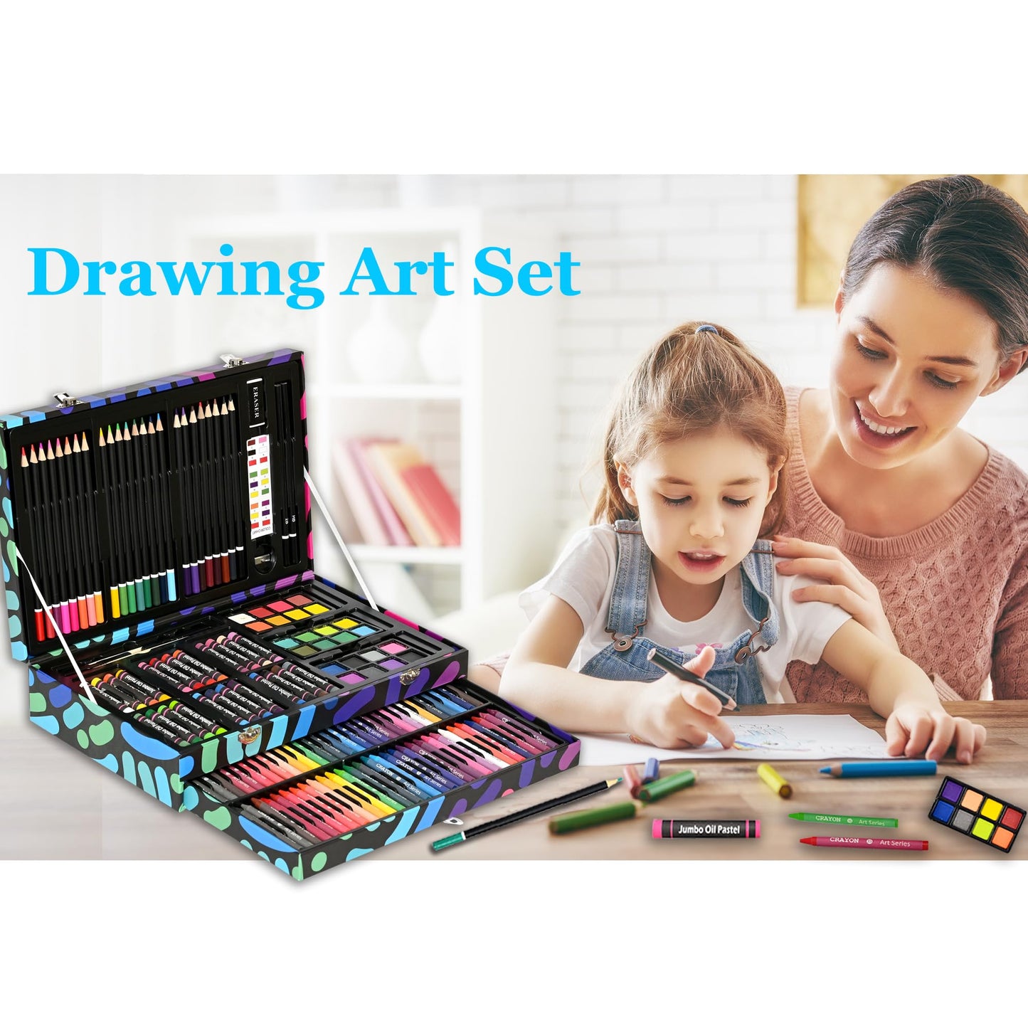 Tyko Arts 147pc Coloring Art Set | Portable Drawing & Painting Kit for Kids, Teens & Adults