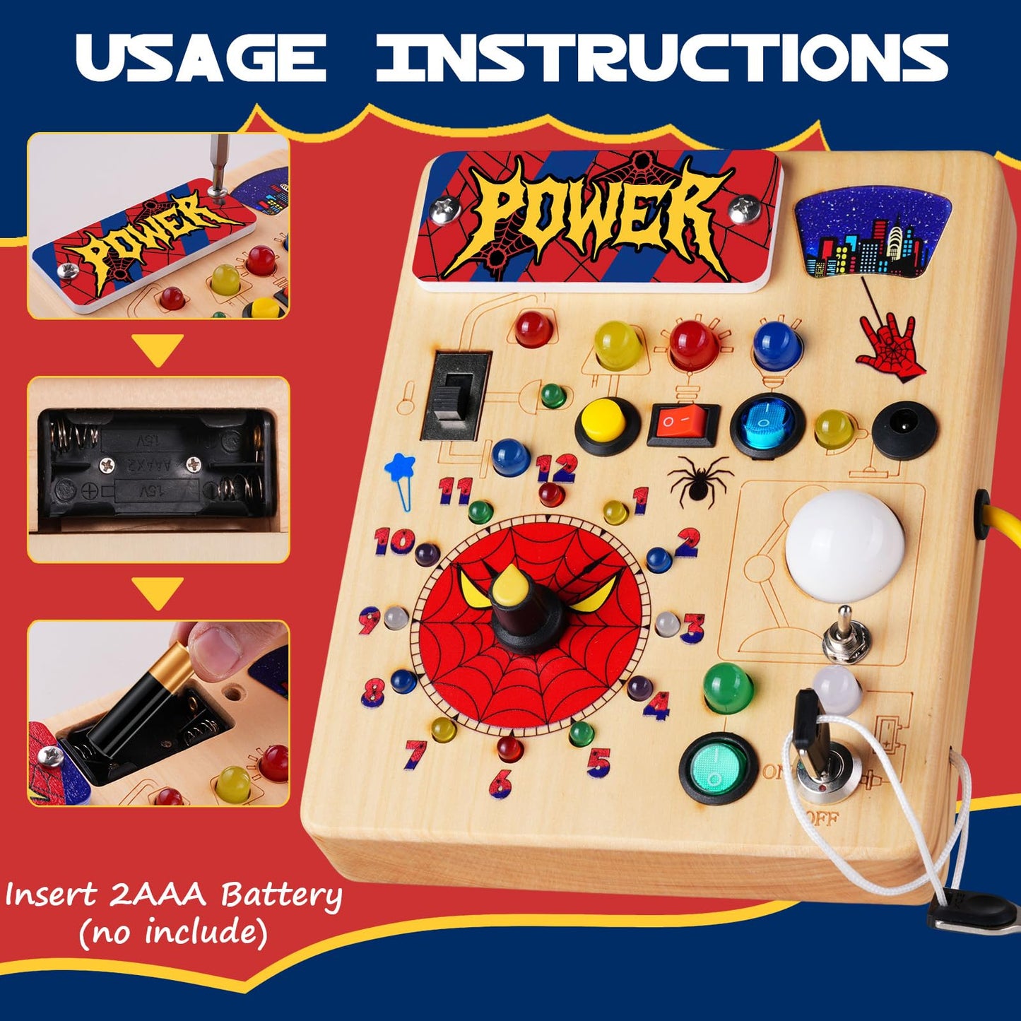 TYMGCHQ Montessori Busy Board with 22 LED Lights – Wooden Sensory Toy for 3+ Years