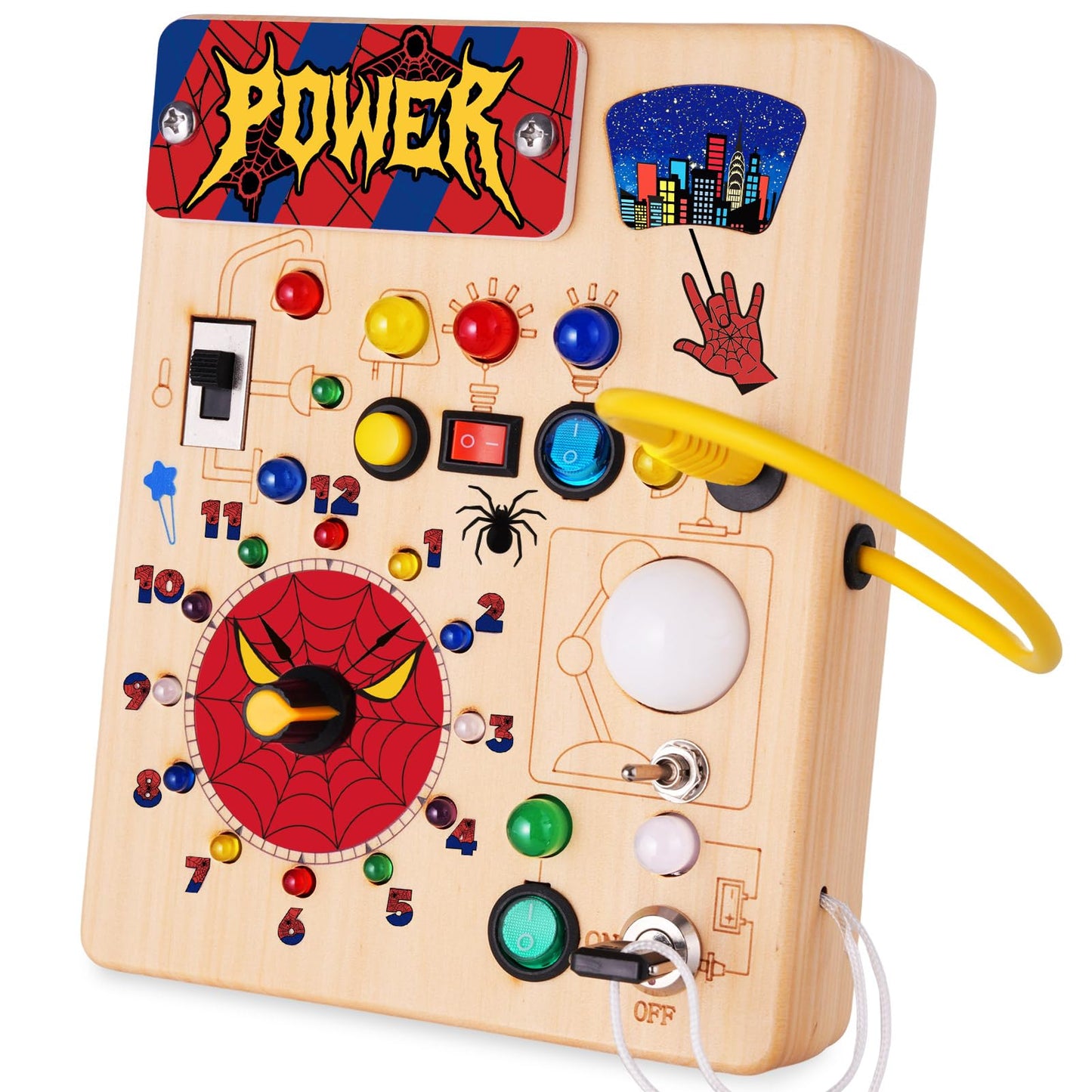 TYMGCHQ Montessori Busy Board with 22 LED Lights – Wooden Sensory Toy for 3+ Years