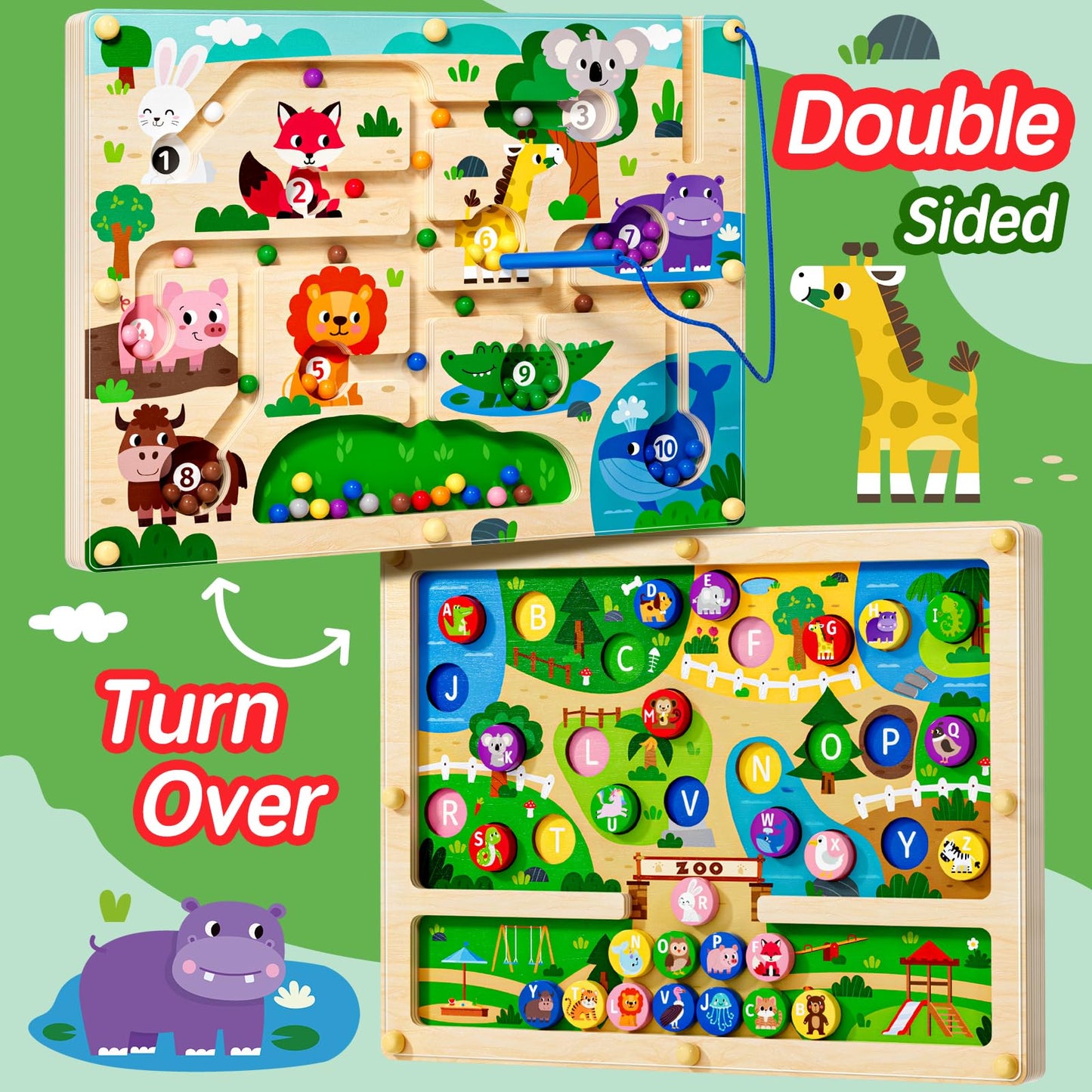 Tymokcall Magnetic Maze 2-in-1: Dual-Sided Alphabet & Color Puzzle Board for Kids