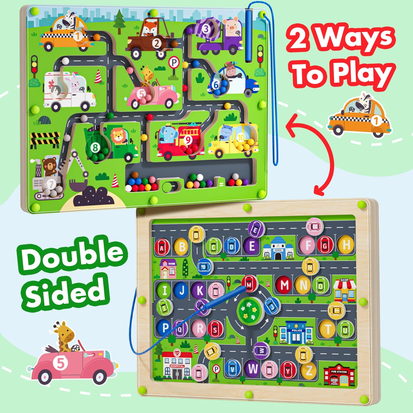 Tymokcall Magnetic Maze 2-in-1: Double-Sided Color & Number Alphabet Puzzle for Kids 3-5