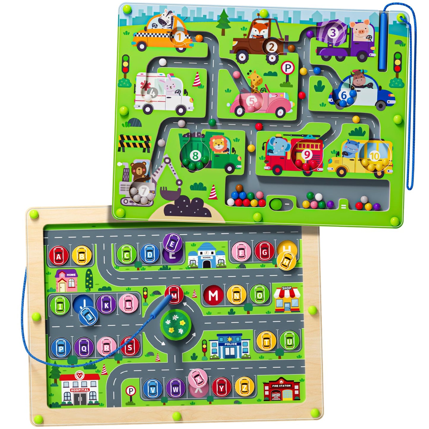 Tymokcall Magnetic Maze 2-in-1: Double-Sided Color & Number Alphabet Puzzle for Kids 3-5