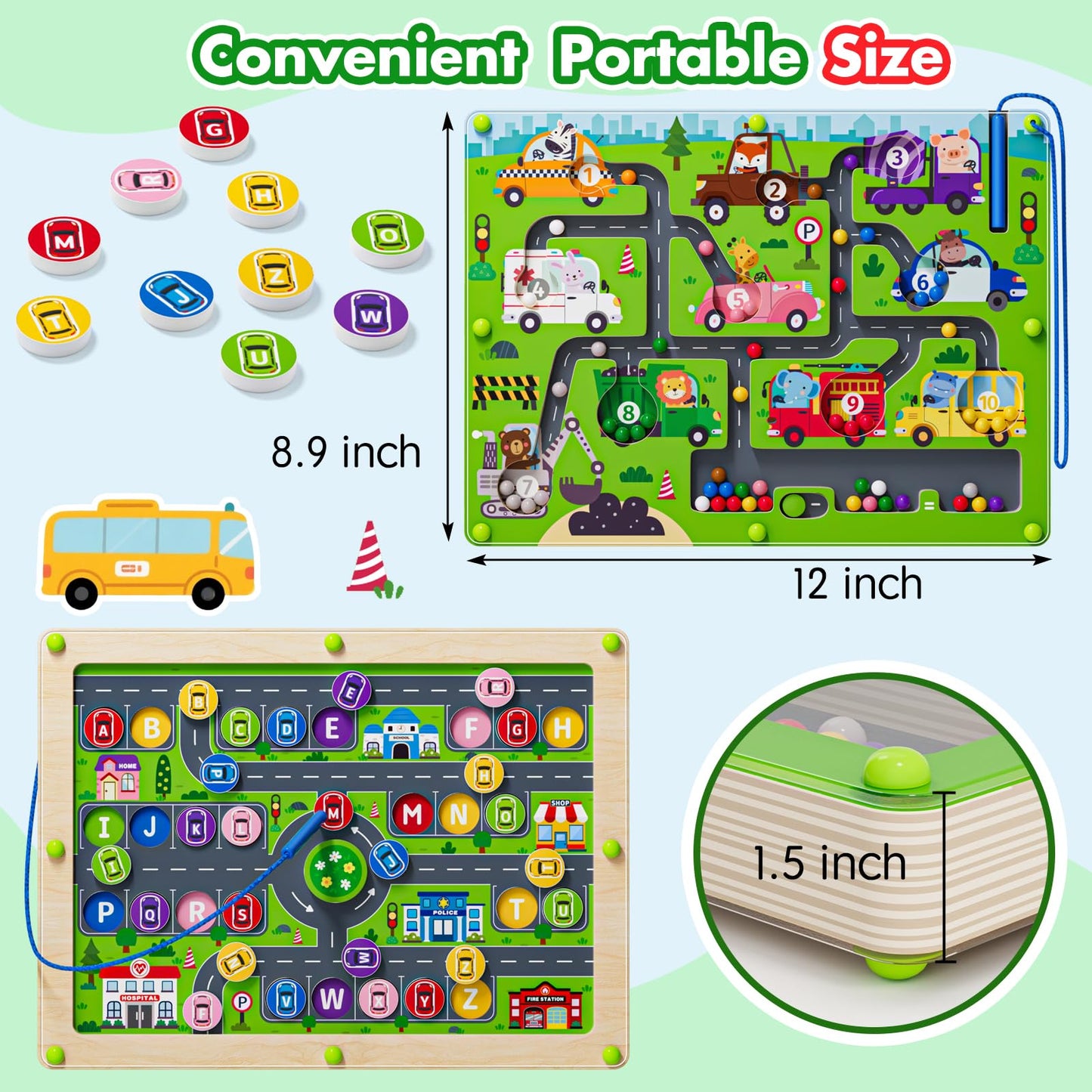 Tymokcall Magnetic Maze 2-in-1: Double-Sided Color & Number Alphabet Puzzle for Kids 3-5
