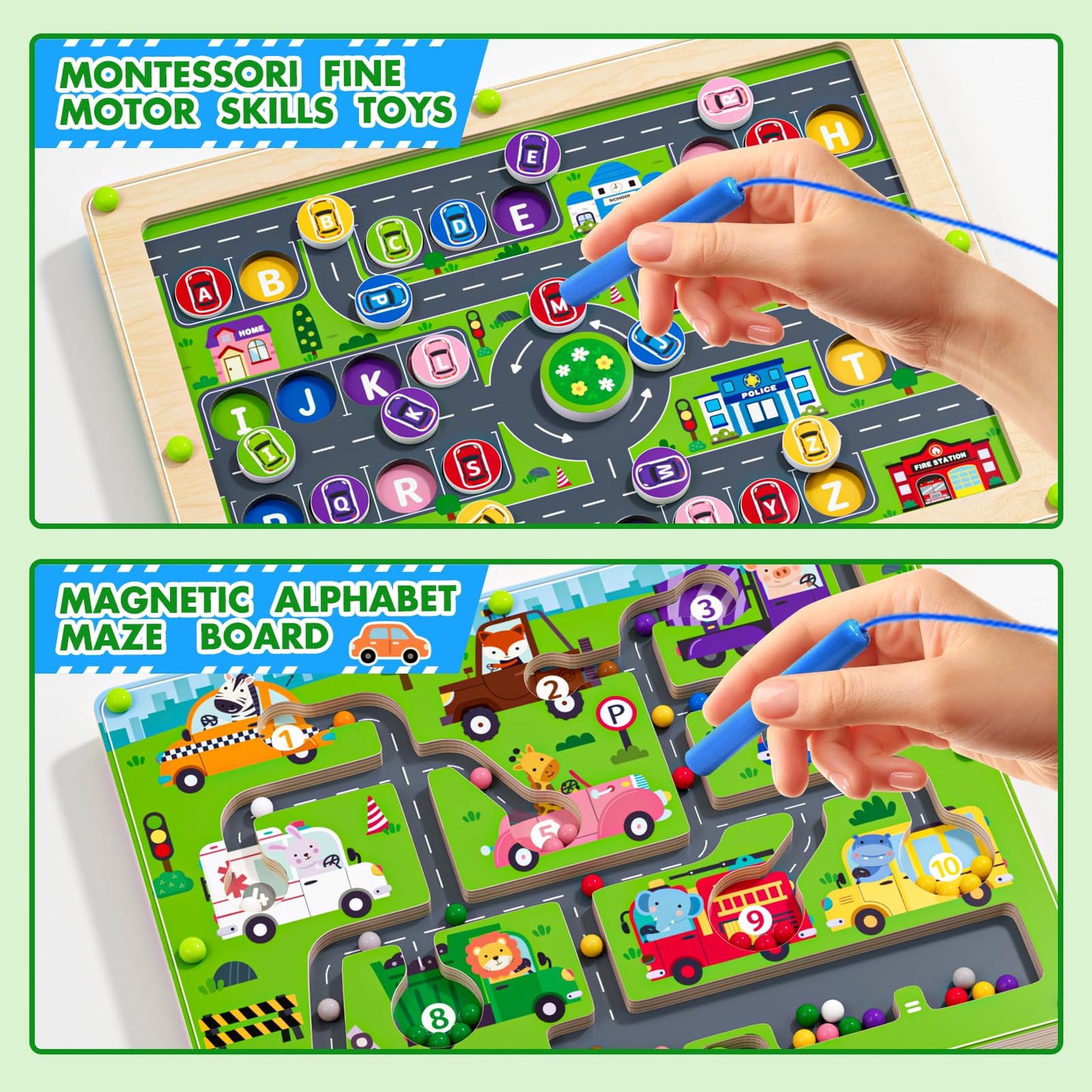 Tymokcall Magnetic Maze 2-in-1: Double-Sided Color & Number Alphabet Puzzle for Kids 3-5