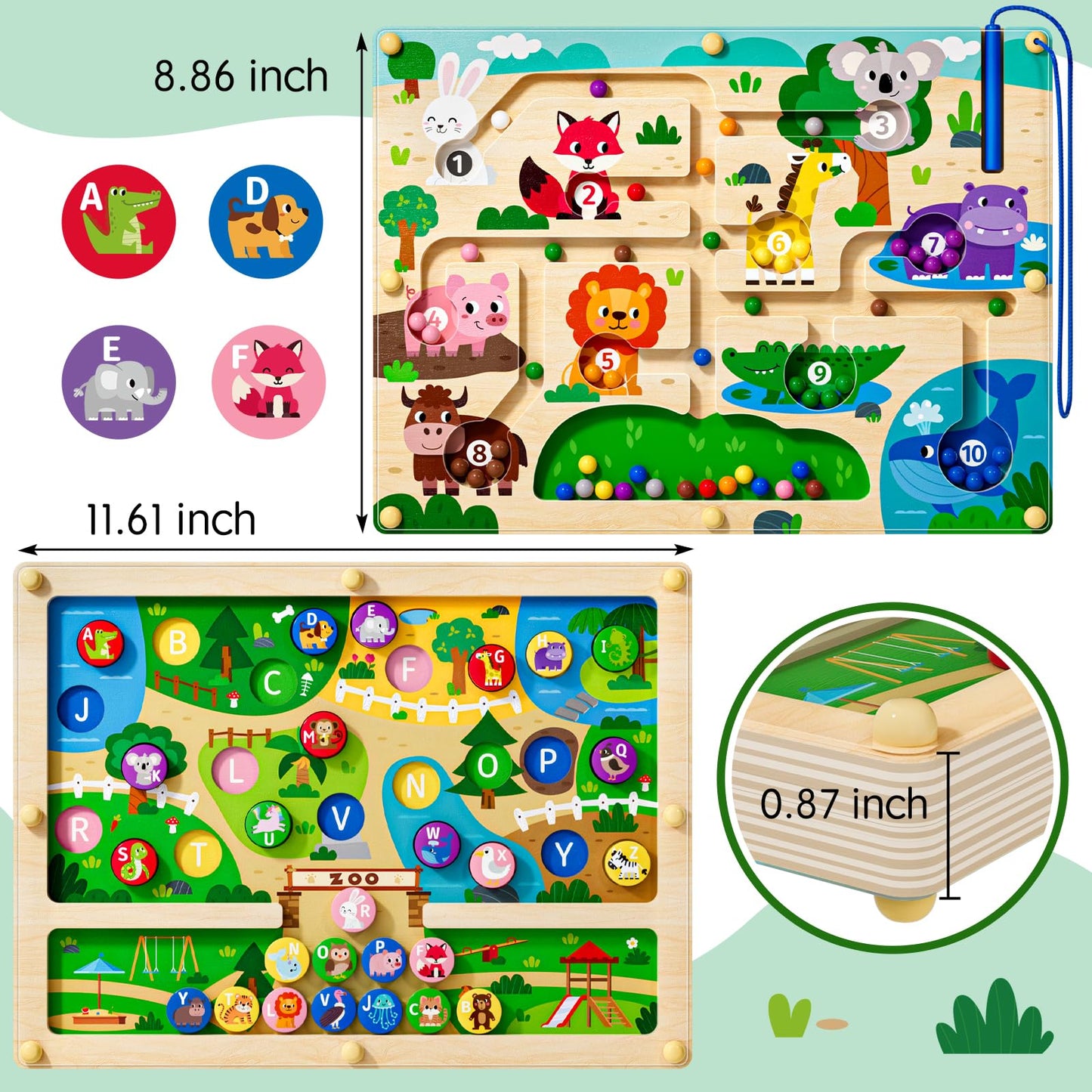 Tymokcall Magnetic Maze 2-in-1: Dual-Sided Alphabet & Color Puzzle Board for Kids