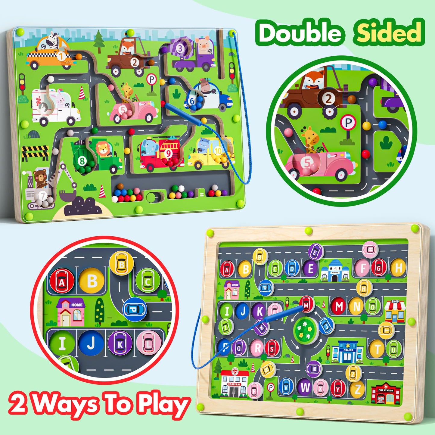 Tymokcall Magnetic Maze 2-in-1: Double-Sided Color & Number Alphabet Puzzle for Kids 3-5