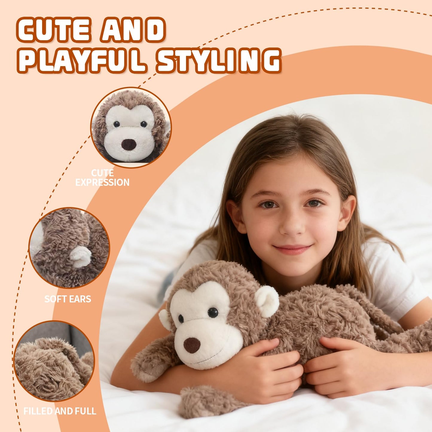 TYOMXA 14-Inch Weighted Monkey Plush — Sensory Comfort & Hugging Toy