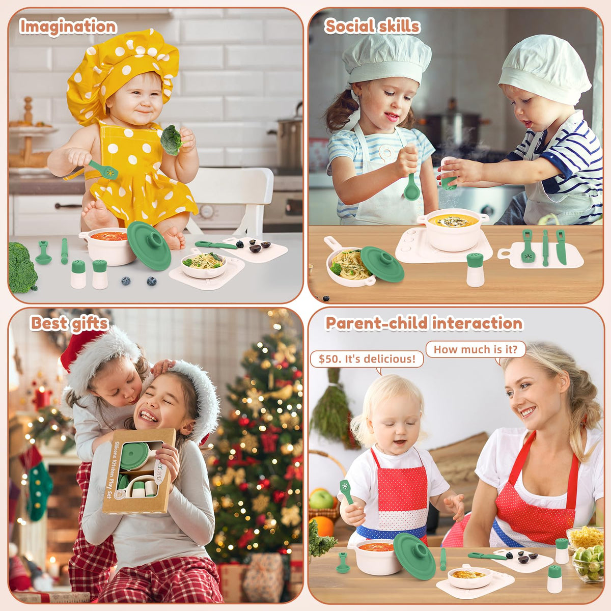 TYRY.HU Play Kitchen Accessories - 11Pcs BPA-Free Silicone Pretend Play Food Set (Green)