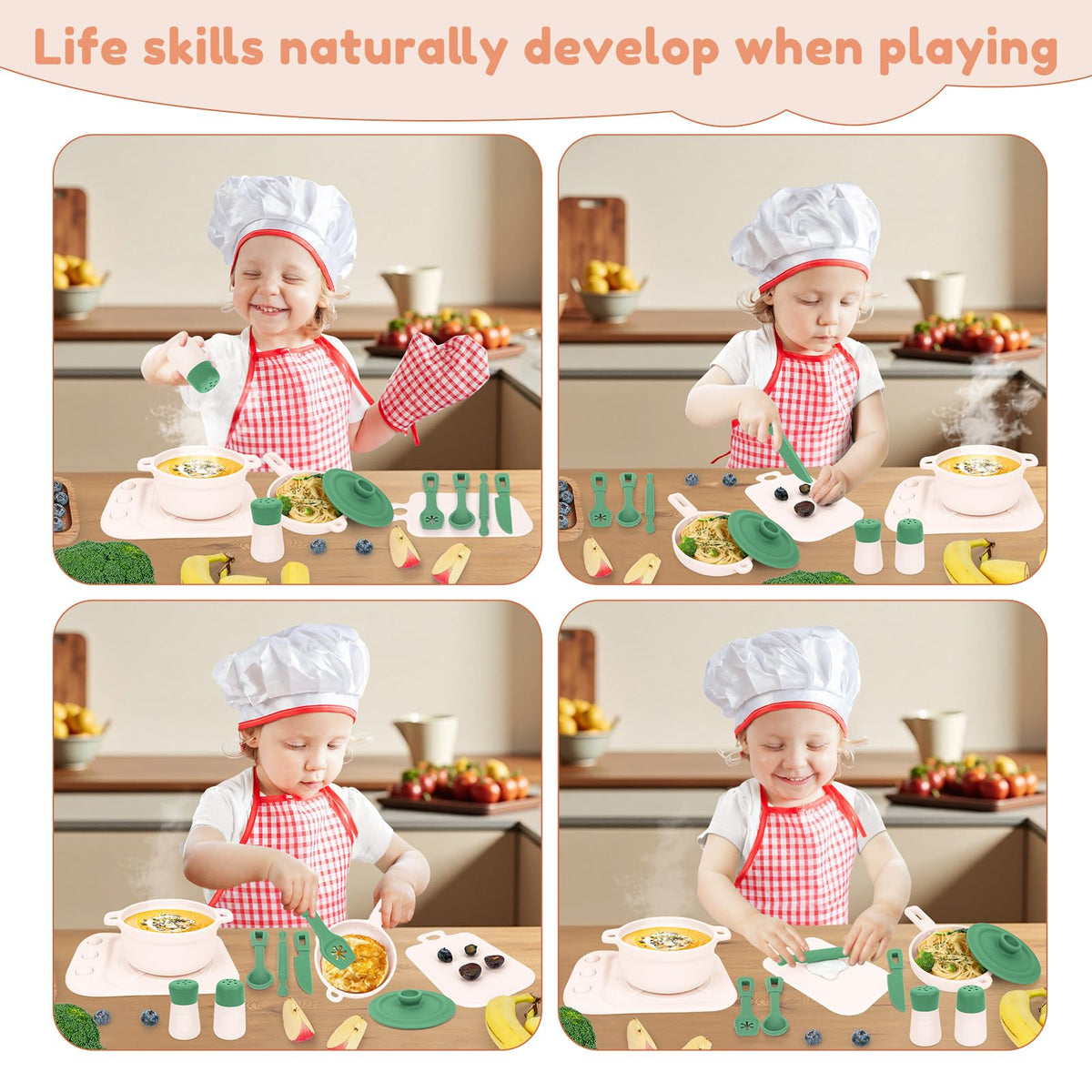 TYRY.HU Play Kitchen Accessories - 11Pcs BPA-Free Silicone Pretend Play Food Set (Green)