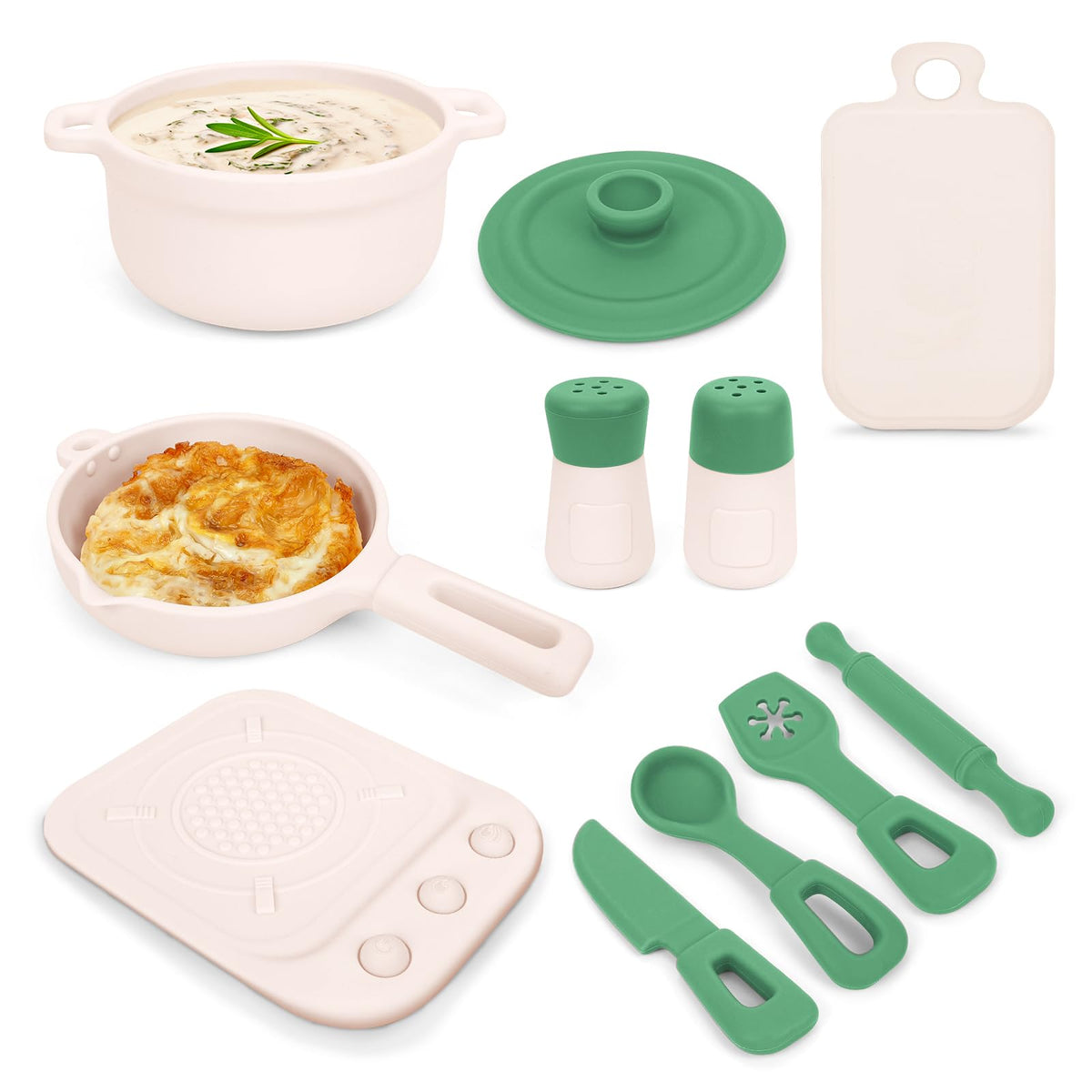 TYRY.HU Play Kitchen Accessories - 11Pcs BPA-Free Silicone Pretend Play Food Set (Green)
