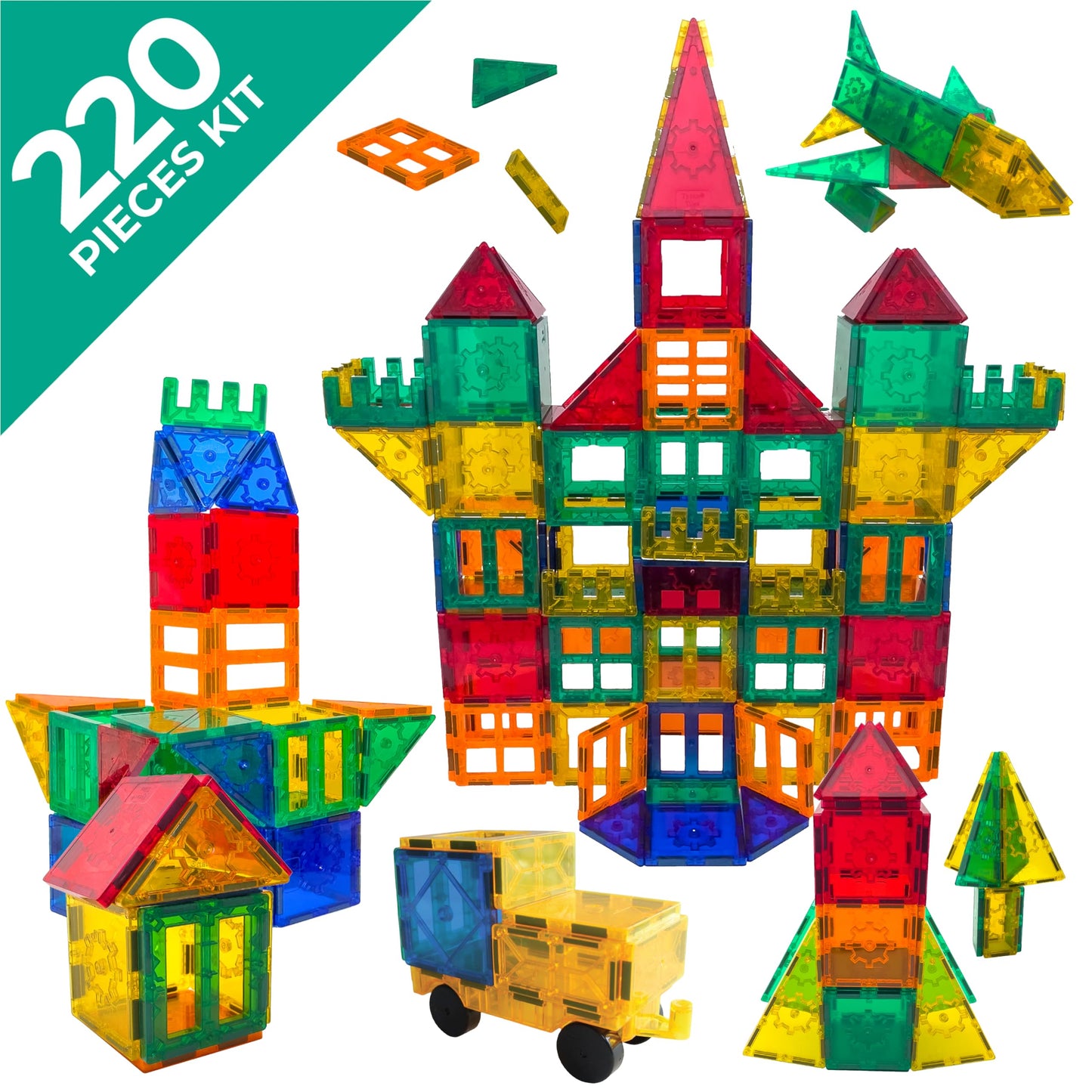 Tytan Tiles 220-Piece Magnetic Building Set | STEM Toy for Kids 3+ | Supersized 3D Castles & Vehicles