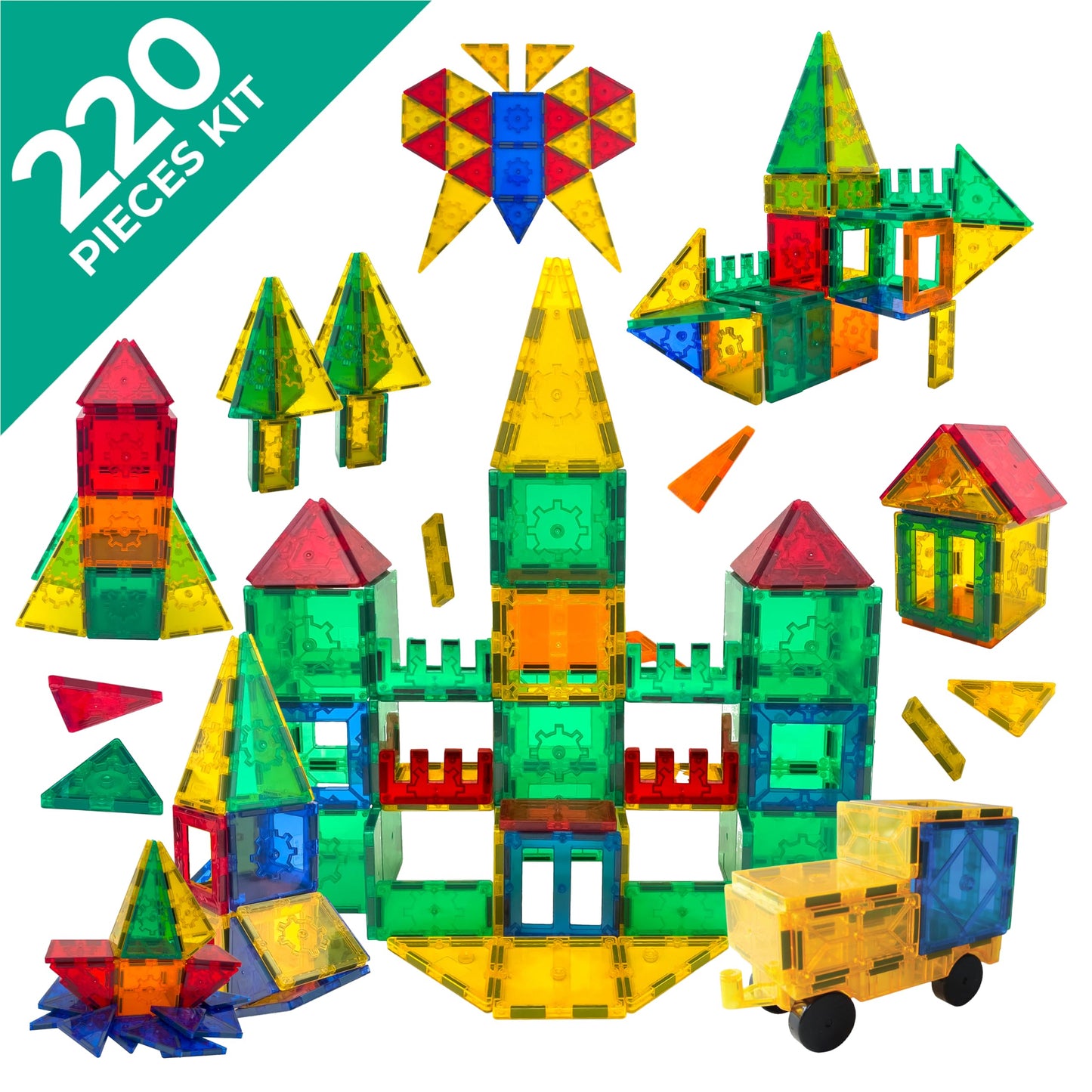 Tytan Tiles 220-Piece Magnetic Building Set | STEM Toy for Kids 3+ | Supersized 3D Castles & Vehicles