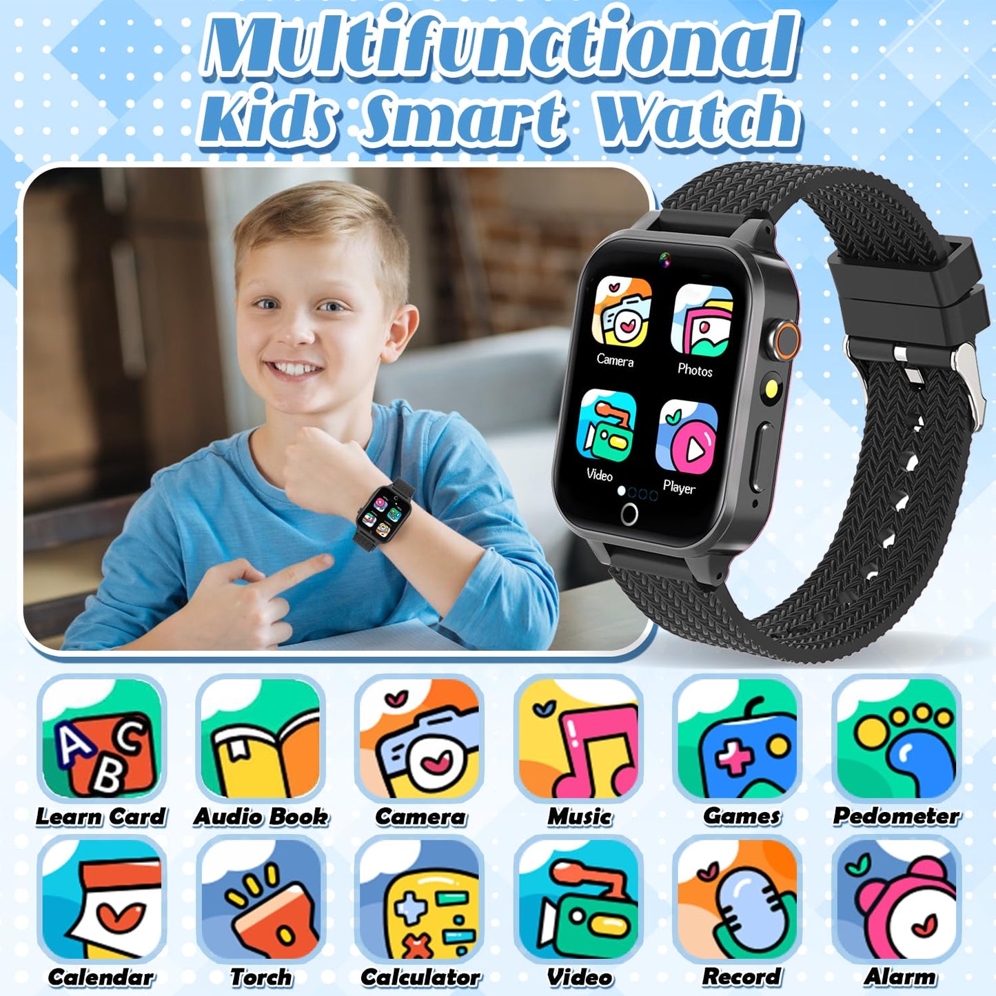 Tywop Kids Smart Watch with 26 Puzzle Games, HD Camera, Storybook & Pedometer – Metal Case