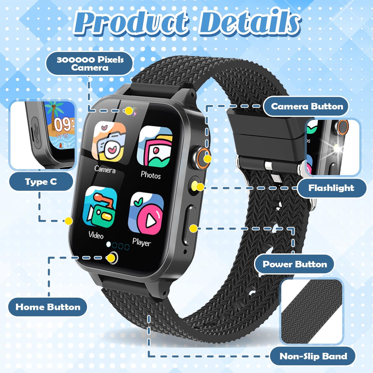 Tywop Kids Smart Watch with 26 Puzzle Games, HD Camera, Storybook & Pedometer – Metal Case