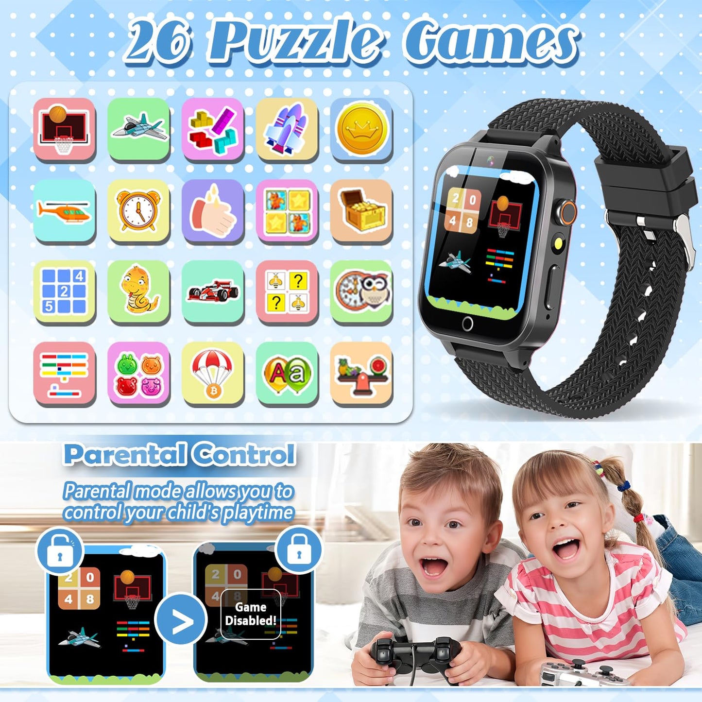 Tywop Kids Smart Watch with 26 Puzzle Games, HD Camera, Storybook & Pedometer – Metal Case