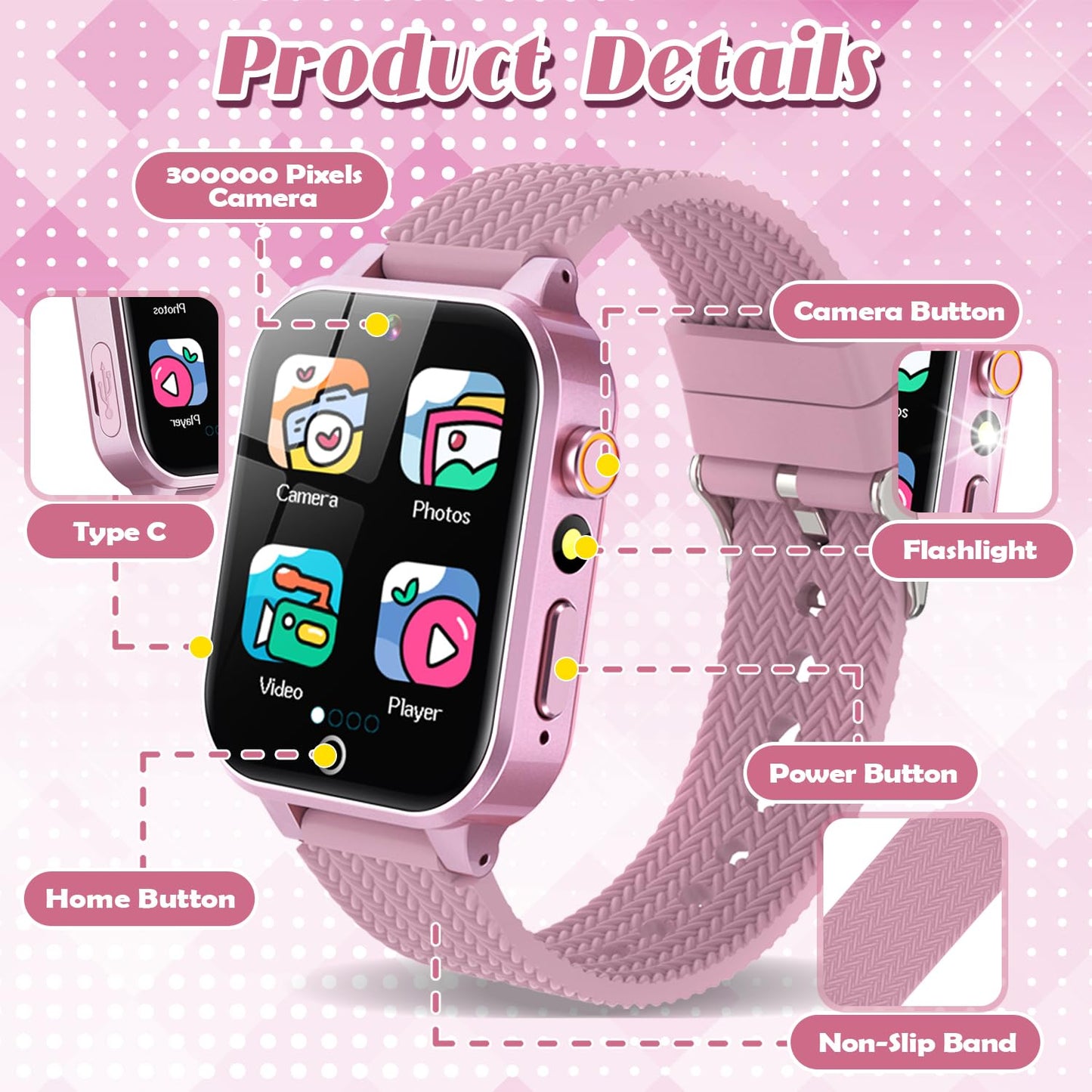 Tywop Kids Smart Watch for Girls 3-12 — 26 Puzzle Games, HD Camera, Storybook, Metal Case