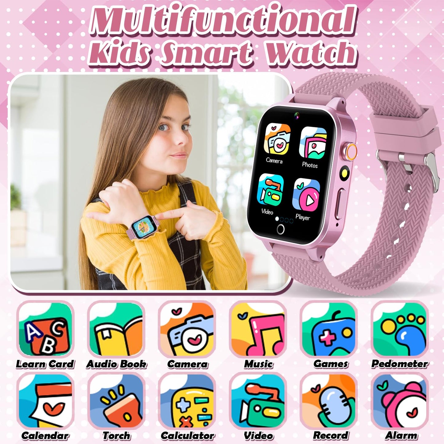 Tywop Kids Smart Watch for Girls 3-12 — 26 Puzzle Games, HD Camera, Storybook, Metal Case