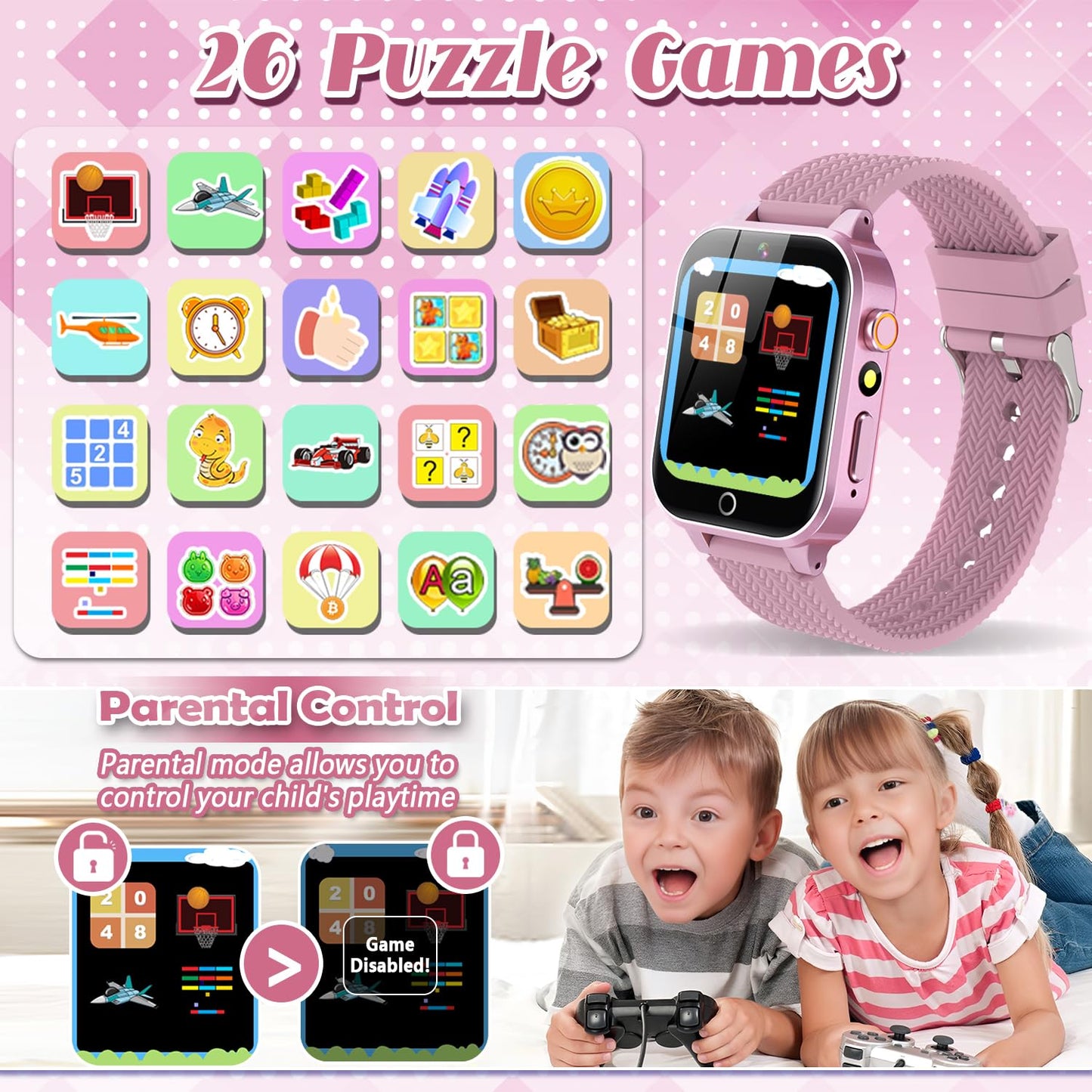 Tywop Kids Smart Watch for Girls 3-12 — 26 Puzzle Games, HD Camera, Storybook, Metal Case