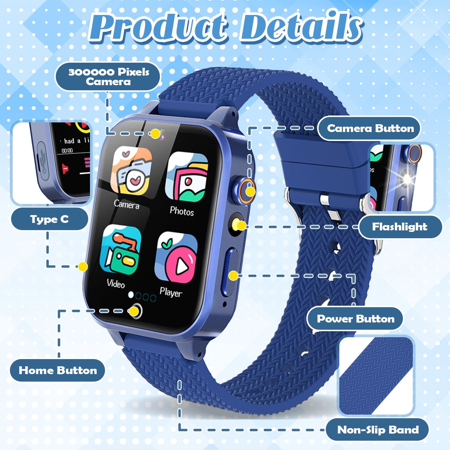 Tywop Kids Smart Watch – 26 Puzzle Games, HD Camera, Touchscreen, Metal Case (Ages 3-12)