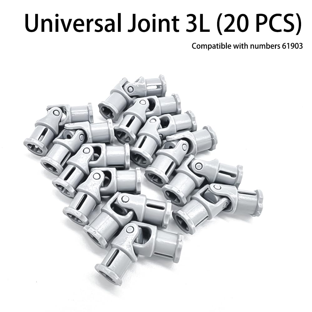 TZBTSTEAM 3L Universal Joint Connector Shafts – 20Pcs Light Grey, Compatible with LEGO 61903/62520c01, Suspension & Drivetrain