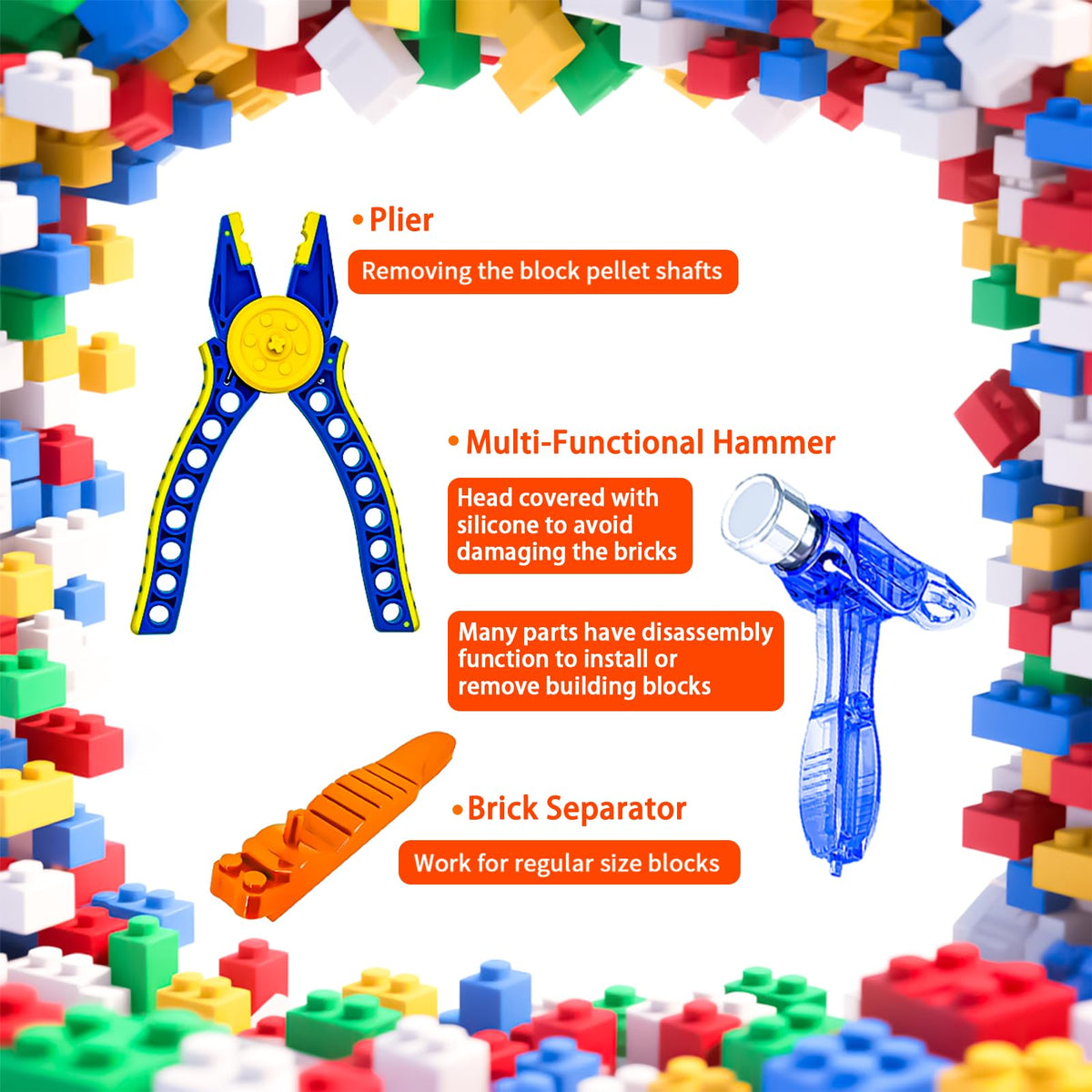 TZBTSTEAM Building Blocks Tool Kit – Pliers, Hammer & Brick Separators (LEGO & Technic Compatible)
