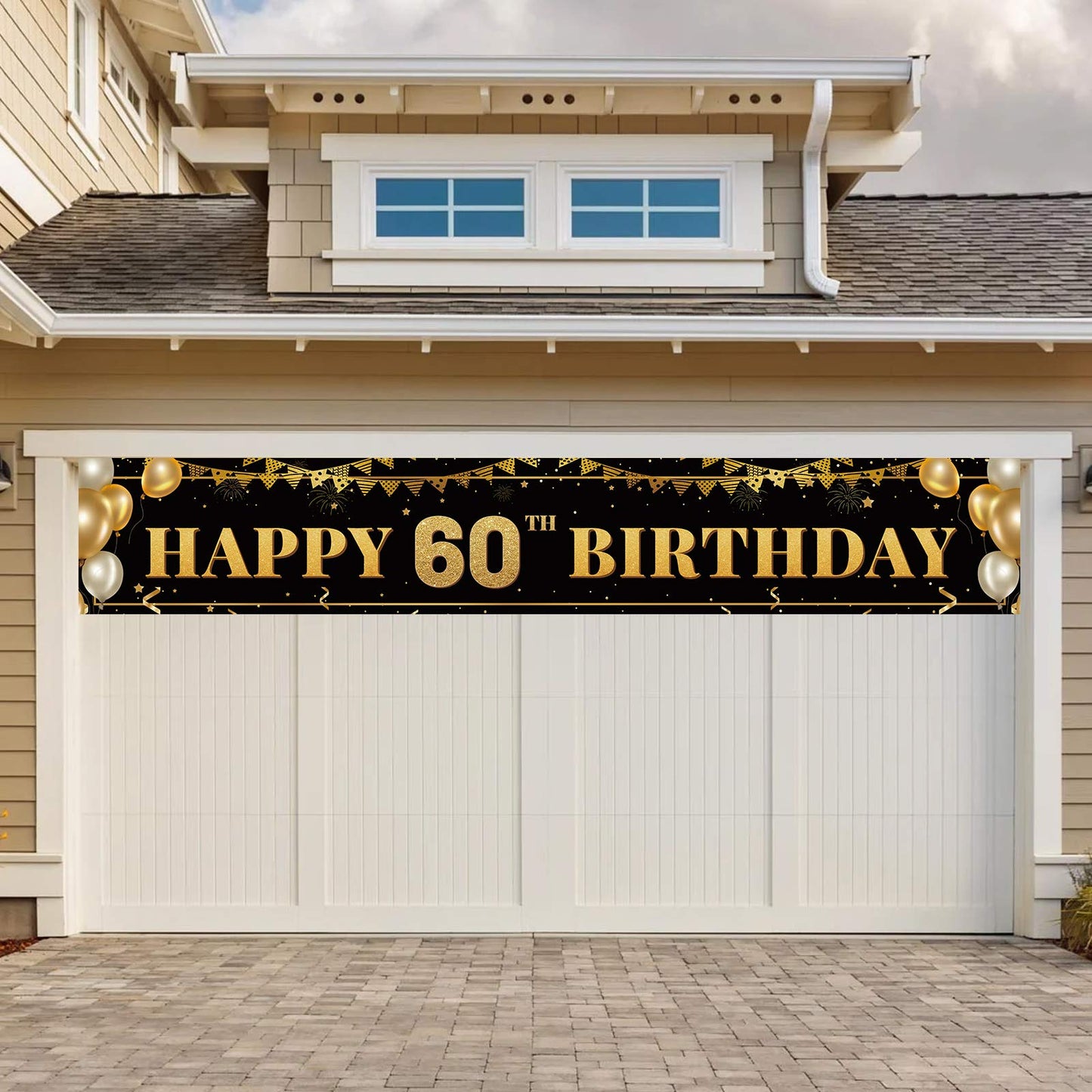 TZSS Large Happy 60th Birthday Banner – Black & Gold, 9.8x1.6 ft, Party Decorations
