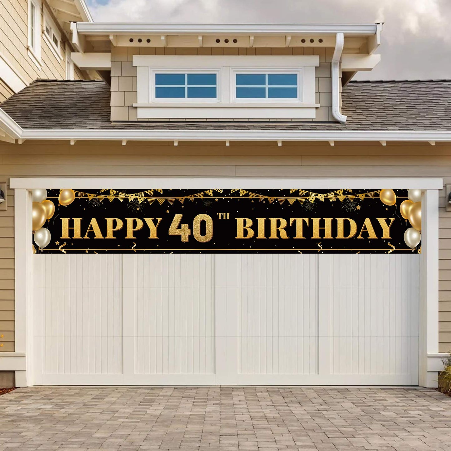 TZSS Large Black & Gold 40th Birthday Banner, 9.8ft x 1.6ft