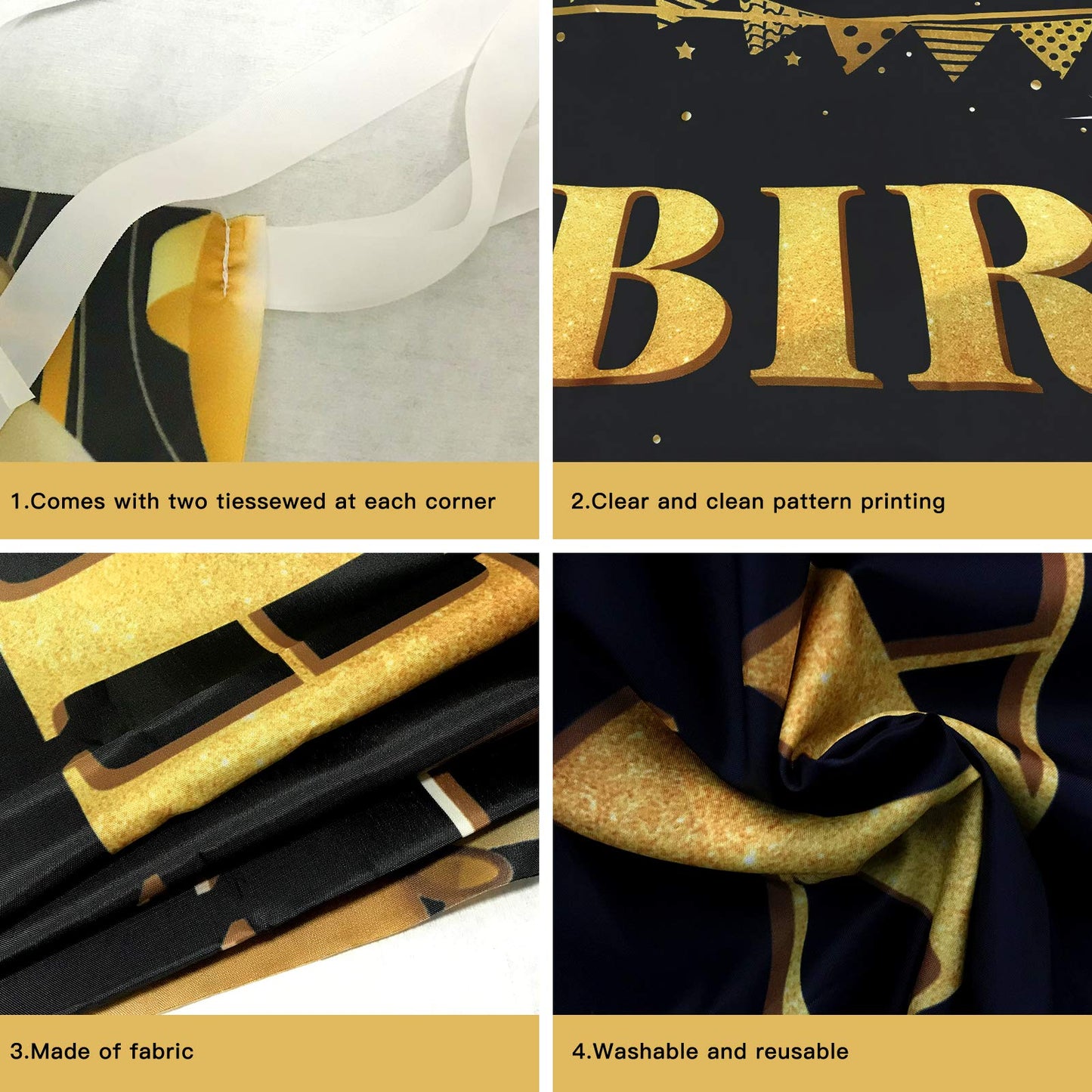 TZSS Large Black & Gold Happy 70th Birthday Banner - 9.8x1.6 ft, Reusable Polyester