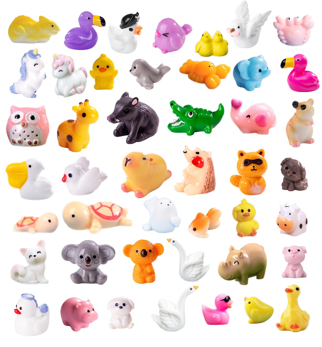 U-Zimikee 45 Pcs Mini Resin Animals – Cute Figurines for Dollhouses & Fairy Gardens