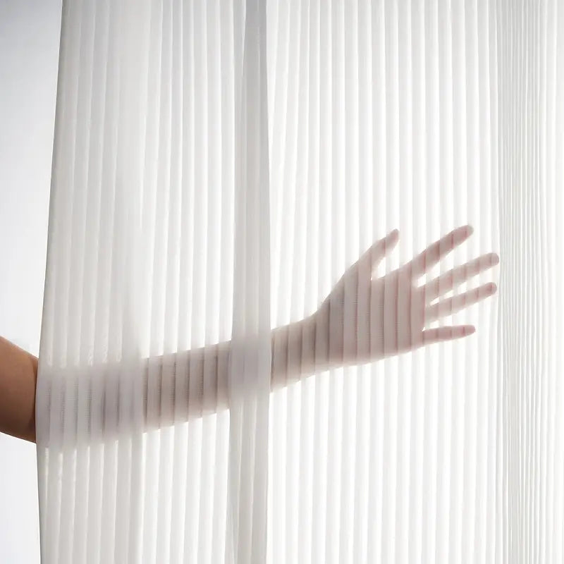 Striped Tulle White Curtains – Light Filtering Sheer Drapes for Bedroom & Living Room