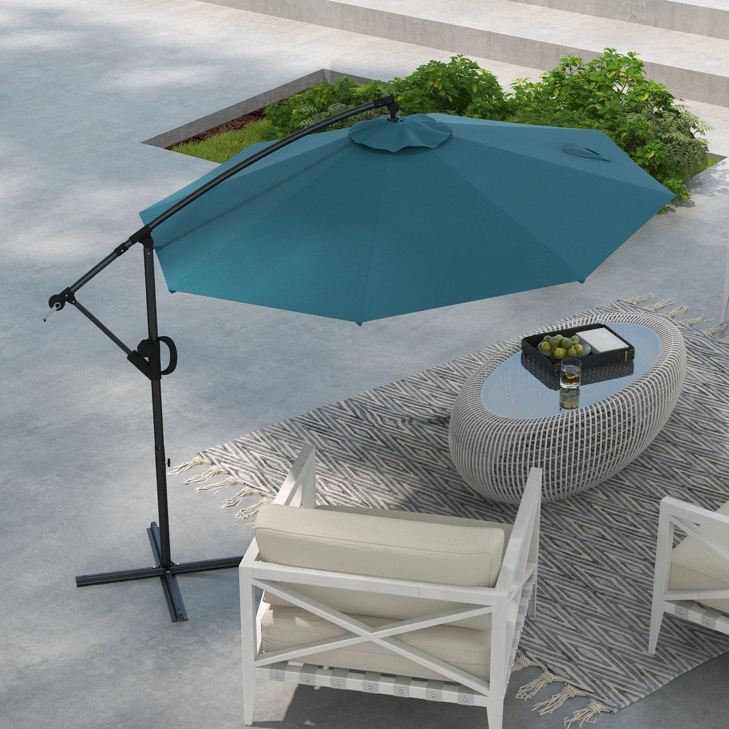 Outsunny 3(m) Cantilever Parasol with Cross Base, Crank Handle, Tilt, Blue